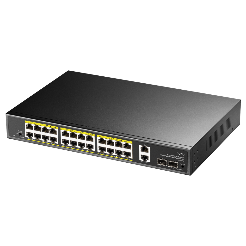 Cudy 24-Port Gigabit PoE+ Switch with 2 Uplink Gigabit Ports and 2 Gigabit SFP Ports, Model: GS1026PS2