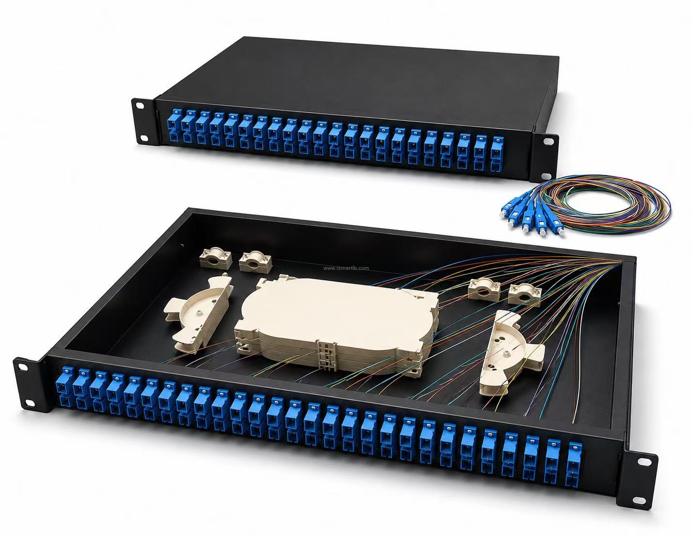 48 core Rack Mounted PLC Splitter Patch Panel ODF Box with UPC pigtails And adapters