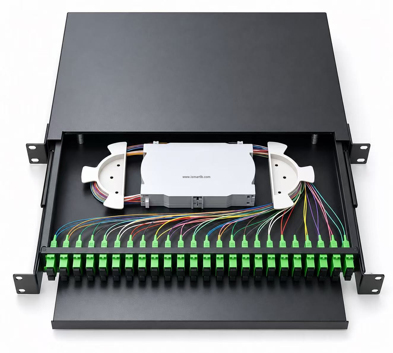 24 core Rack Mounted PLC Splitter Patch Panel ODF Box with APC pigtials and Adapters